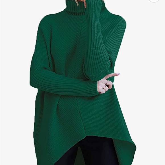 NWOT ANRABESS Turtleneck Long Batwing Sleeve Asymmetric Hem Casual Pullover - Picture 1 of 4